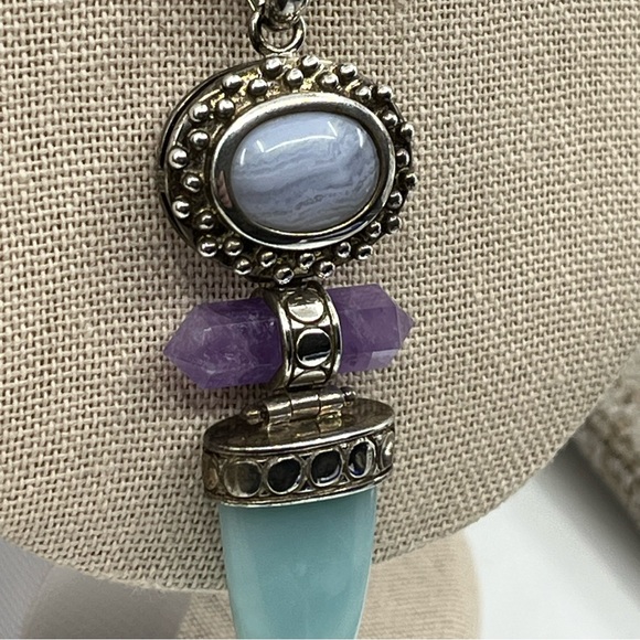 Vintage Whitney Kelly Sterling Silver Pendant w/ Agate, Amethyst & Chalcedony - Picture 4 of 17
